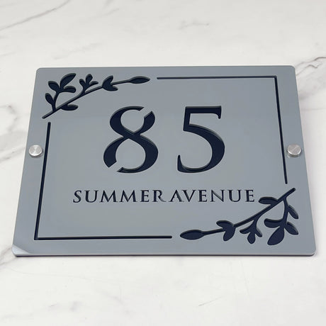 HOUSE SIGN ADDRESS CUSTOM SIGN LASER CUT ACRYLIC LEAF SCREWS NUMBER PLAQUE