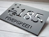 CUSTOM MODERN ACRYLIC HOUSE NUMBER STREET ADDRESS SIGN PAWS HEART PET SIGN