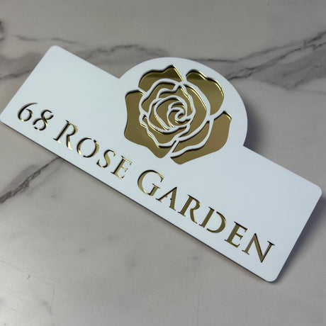 HOUSE SIGN ADDRESS CUSTOM SIGN FLOWER ROSE LASER CUT ACRYLIC NUMBER TAPE PLAQUE