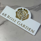HOUSE SIGN ADDRESS CUSTOM SIGN FLOWER ROSE LASER CUT ACRYLIC NUMBER SILVER/ BLACK NAILS PLAQUE