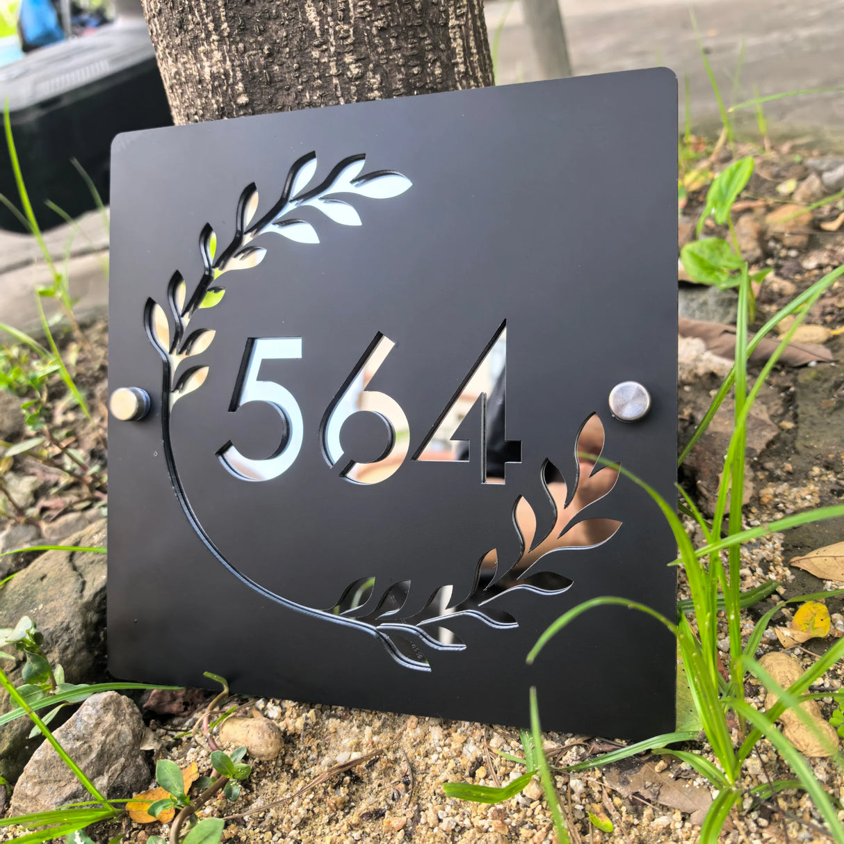 Custom Square Leaf Pattern Acrylic House Sign | Personalised Address Plaque