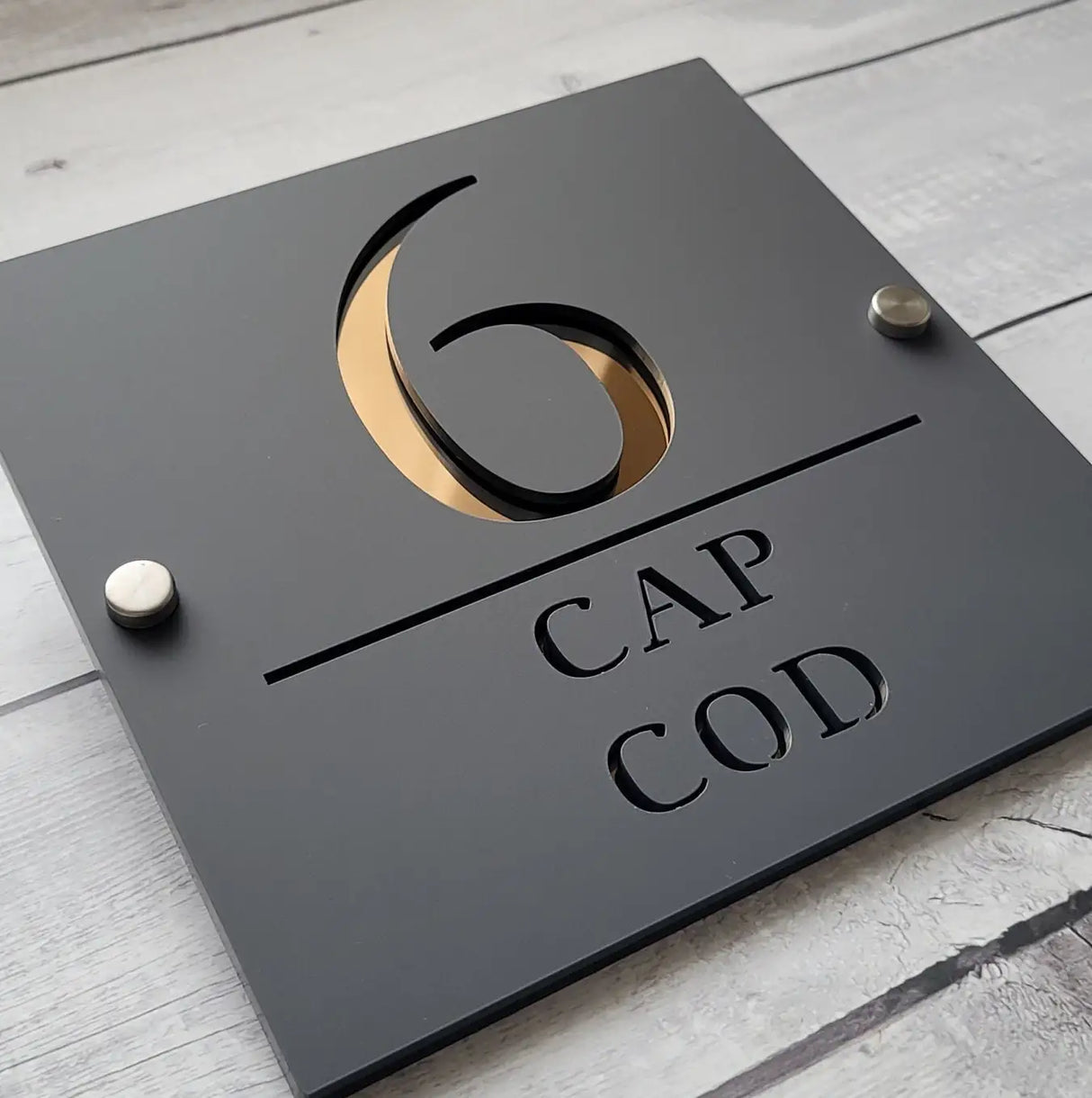 HOUSE SIGN ADDRESS CUSTOM SIGN LASER CUT ACRYLIC SILVER SCREWS NUMBER PLAQUE