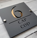 HOUSE SIGN ADDRESS CUSTOM SIGN LASER CUT ACRYLIC SILVER SCREWS NUMBER PLAQUE