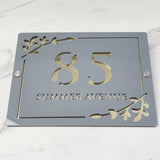 HOUSE SIGN ADDRESS CUSTOM SIGN LASER CUT ACRYLIC LEAF SCREWS NUMBER PLAQUE