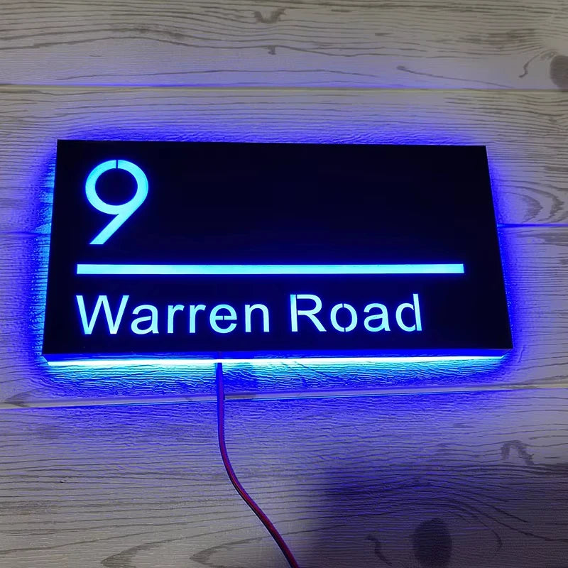 Custom LED House Number Sign | Black Stainless Steel Backlit Plaque