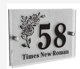 HOUSE SIGN ADDRESS MODERN SILVER ACRYLIC ALUMINIUM CAT HOUSE PAWS FLOWER NUMBER LASER CUT