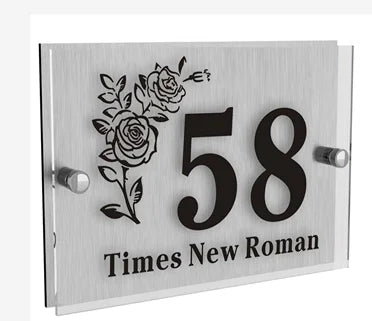 HOUSE SIGN ADDRESS MODERN SILVER ACRYLIC ALUMINIUM CAT HOUSE PAWS FLOWER NUMBER LASER CUT