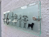 MODERN HOUSE SIGN FAMILY MEMBERS PLAQUE DOOR NUMBER STICK MAN GLASS ACRYLIC