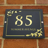 HOUSE SIGN ADDRESS CUSTOM SIGN LASER CUT ACRYLIC LEAF SCREWS NUMBER PLAQUE
