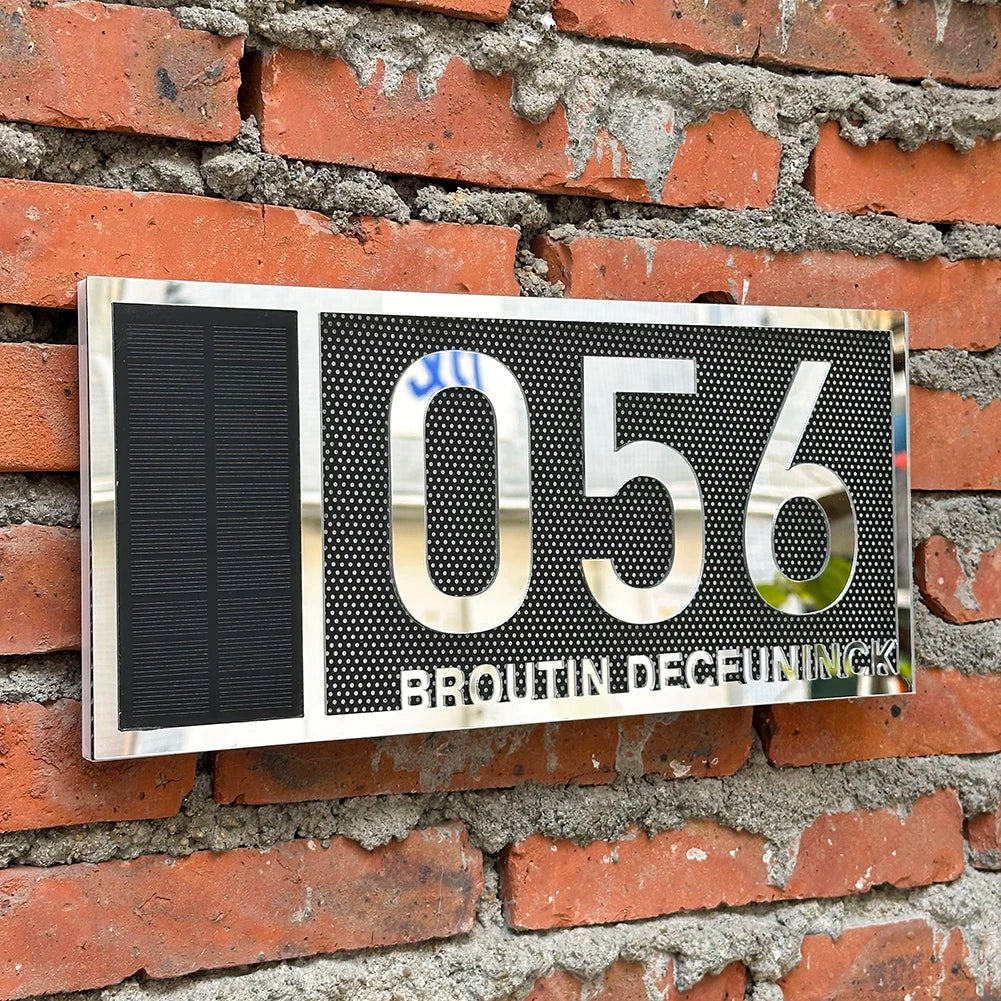 LED SOLAR CUSTOM HOUSE SIGN NUMBER STREET ACRYLIC SILVER GOLD ROSE GOLD ADDRESS DOOR WALL PLAQUE