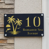 CUSTOM ISLAND PALM TREE SUNRISE DOLPHIN ACRYLIC HOUSE NUMBER SIGN SILVER SCREWS