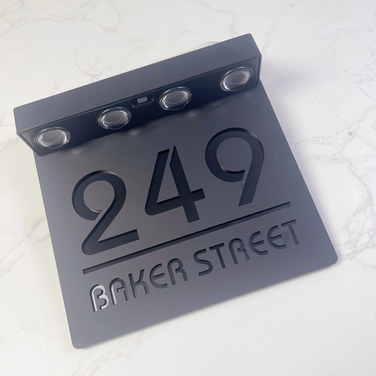Custom Solar LED Square House Number Sign | Address Plaque