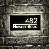 Custom LED House Number Sign | Black Stainless Steel Backlit Plaque