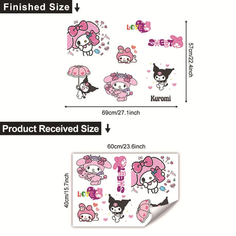 HELLO KITTY MY MELODY KUROMI PINK PURPLE WALL STICKER MURAL ART Decal