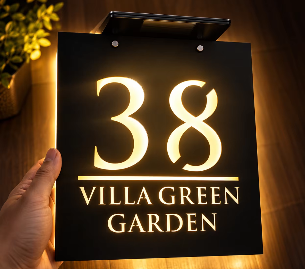 Custom Solar LED 3D Acrylic House Sign | Personalised Address Plaque