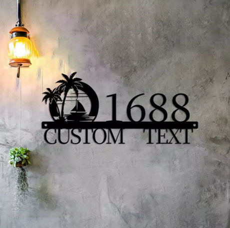 Custom Metal Sailing Boat & Palm Tree Sign | Personalised Coastal Wall Art