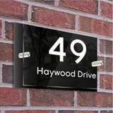 HOUSE SIGN ADDRESS SIGN NUMBER STREET ACRYLIC DOOR WALL BLACK BACK PLATE PLAQUE