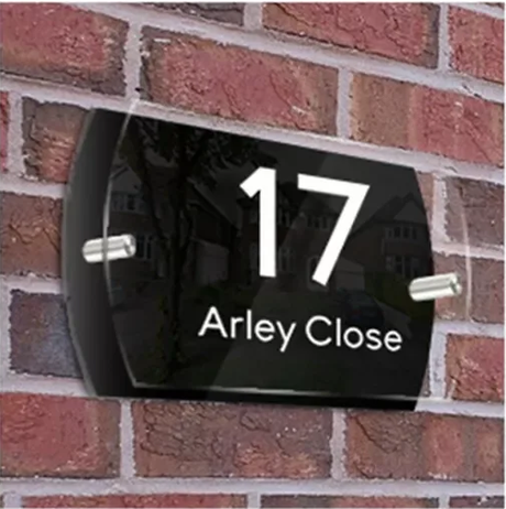 HOUSE SIGN ADDRESS SIGN NUMBER STREET ACRYLIC DOOR WALL BLACK BACK PLATE PLAQUE