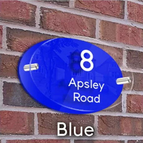 HOUSE SIGN ADDRESS SIGN NUMBER STREET ACRYLIC DOOR WALL BLUE BACK PLATE PLAQUE