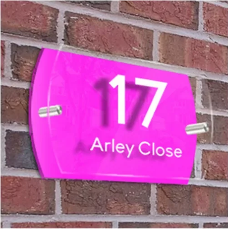 HOUSE SIGN ADDRESS SIGN NUMBER STREET ACRYLIC DOOR WALL PINK BACK PLATE PLAQUE
