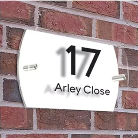 HOUSE SIGN ADDRESS SIGN NUMBER STREET ACRYLIC DOOR WALL WHITE BACK PLATE PLAQUE