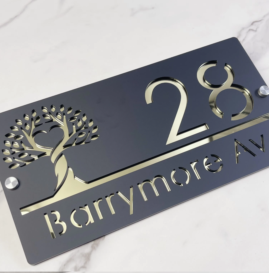 TREE OF LIFE CUSTOM ACRYLIC ALUMINIUM HOUSE NUMBER STREET ADDRESS SIGN
