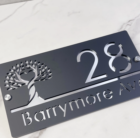 OUTSIDE TREE OF LIFE CUSTOM ACRYLIC ALUMINIUM HOUSE NUMBER STREET ADDRESS SIGN