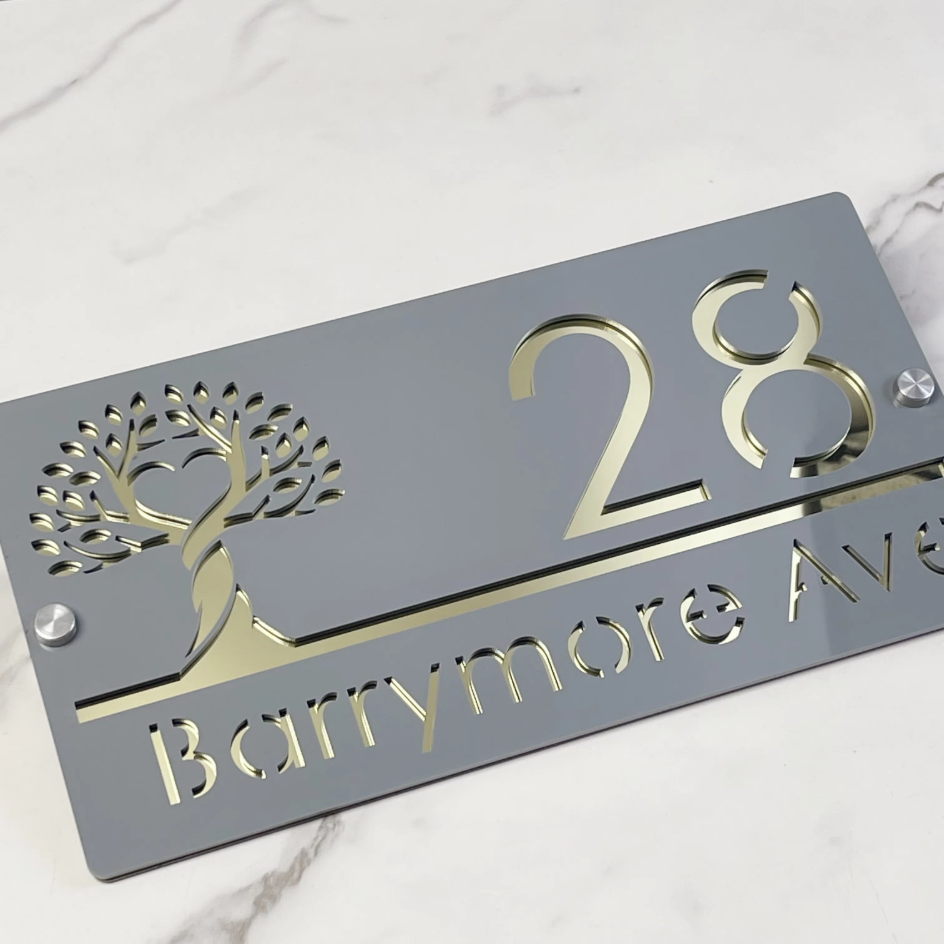 TREE OF LIFE CUSTOM ACRYLIC ALUMINIUM HOUSE NUMBER STREET ADDRESS SIGN