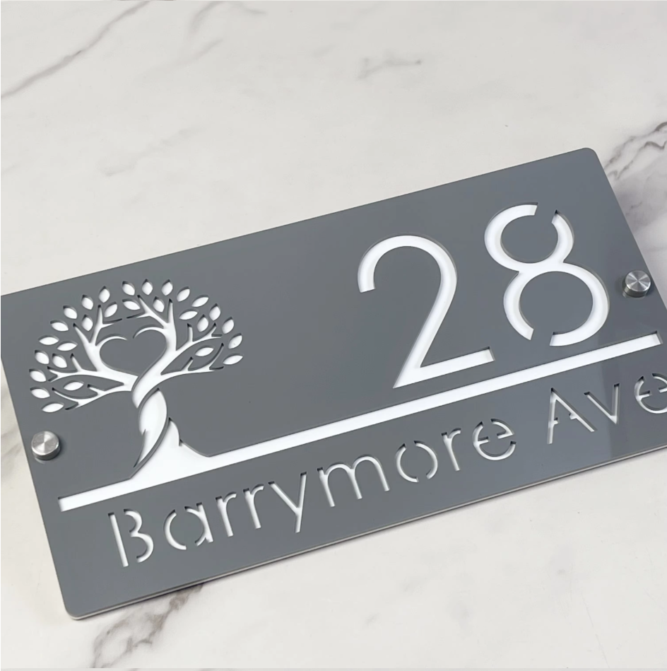TREE OF LIFE CUSTOM ACRYLIC ALUMINIUM HOUSE NUMBER STREET ADDRESS SIGN