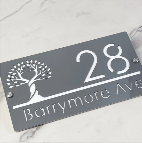 OUTSIDE TREE OF LIFE CUSTOM ACRYLIC ALUMINIUM HOUSE NUMBER STREET ADDRESS SIGN
