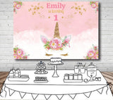 UNICORN FIRST 1ST PINK GOLD BIRTHDAY PARTY BANNER BACKDROP DECORATION