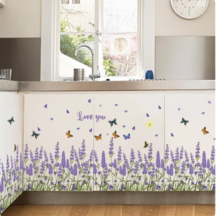 LAVENDER PLANTS FLOWERS PURPLE BUTTERFLIES LOVE YOU 3D WALL STICKER MURAL Decal