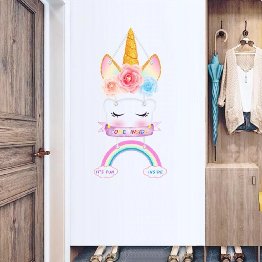 MAGICAL UNICORN WITH ROSES FLOWERS RAINBOW 3D WALL STICKER MURAL ART Decal
