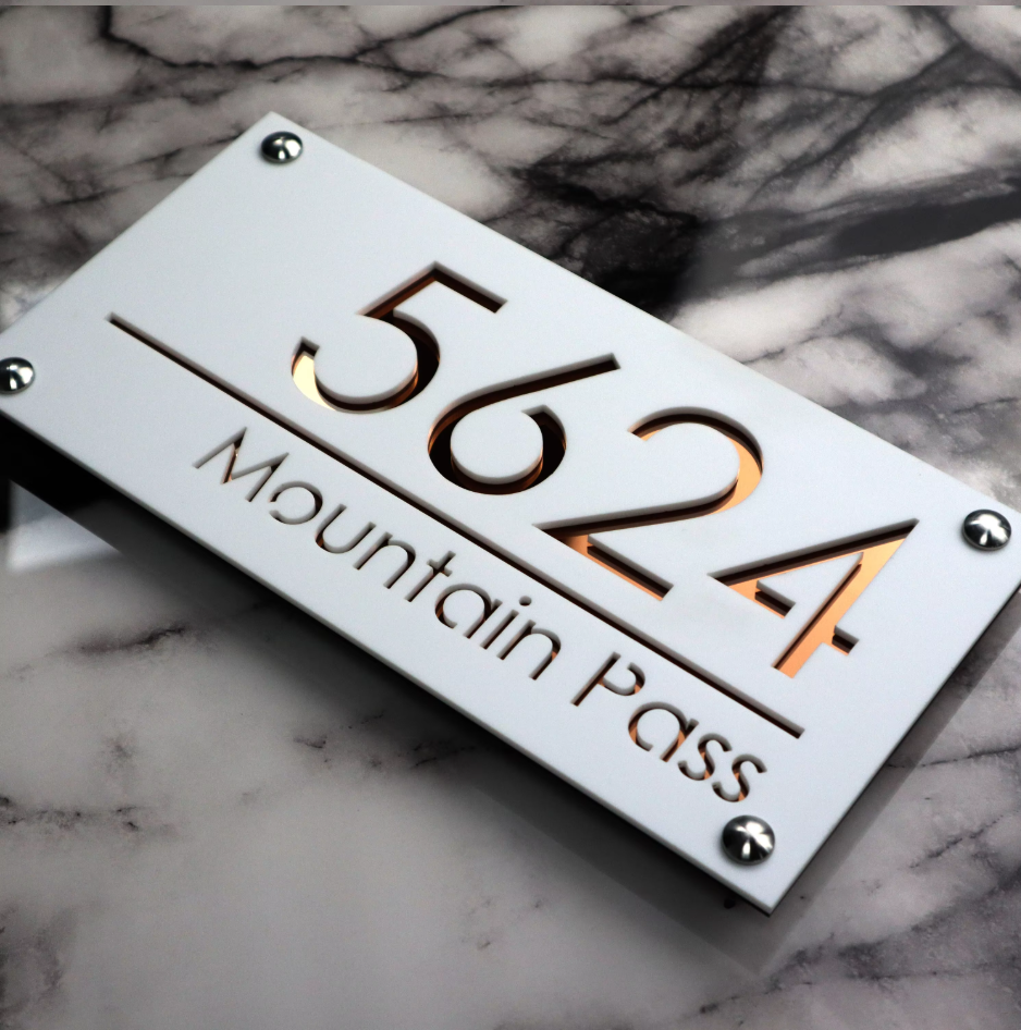CUSTOM MODERN ACRYLIC STAINLESS STEEL SCREWS HOUSE NUMBER STREET ADDRESS SIGN