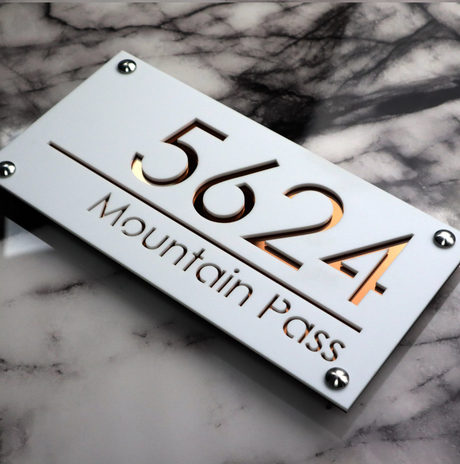 CUSTOM MODERN ACRYLIC STAINLESS STEEL SCREWS HOUSE NUMBER STREET ADDRESS SIGN