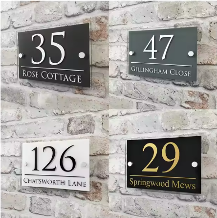 CUSTOM HOUSE SIGN NUMBER STREET SIGN COLOURED ACRYLIC ADDRESS DOOR WALL PLAQUE