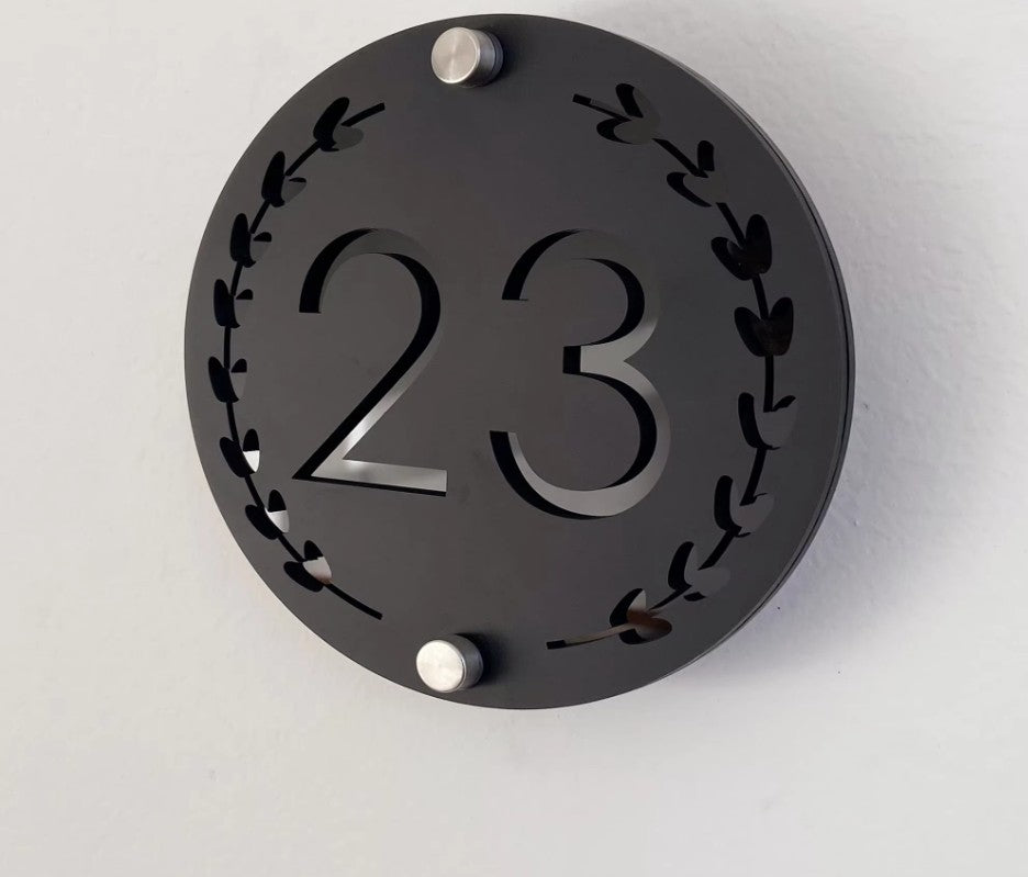 HOUSE SIGN ADDRESS CUSTOM SIGN LASER CUT ROUND ACRYLIC MODERN HOUSE NUMBER PLAQUE
