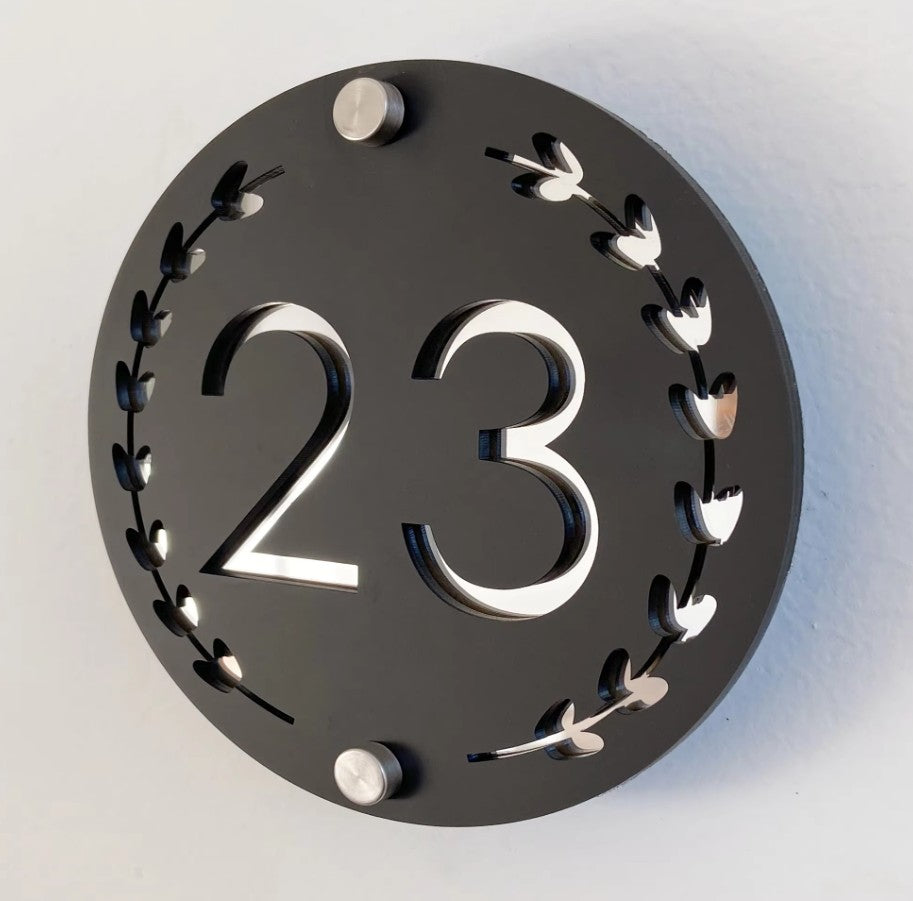 HOUSE SIGN ADDRESS CUSTOM SIGN LASER CUT ROUND ACRYLIC MODERN HOUSE NUMBER PLAQUE