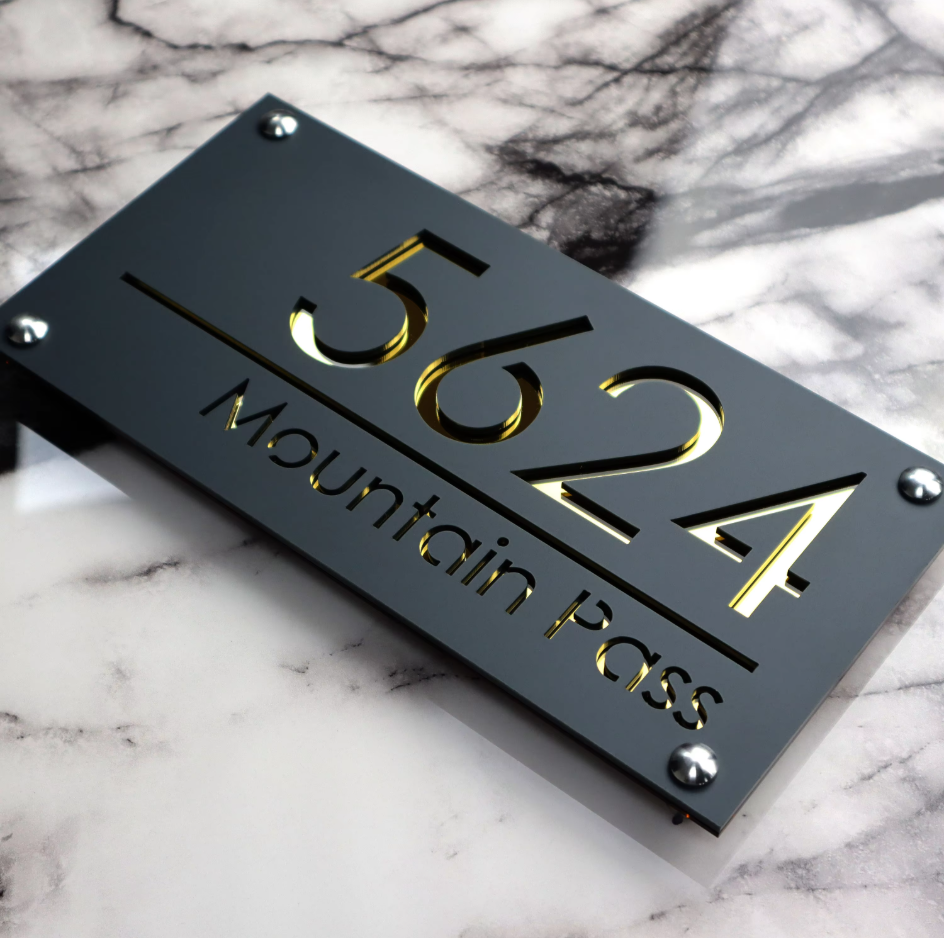 CUSTOM MODERN ACRYLIC STAINLESS STEEL SCREWS HOUSE NUMBER STREET ADDRESS SIGN