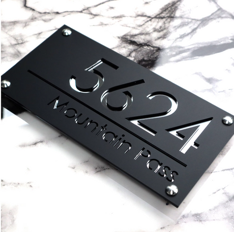 CUSTOM MODERN ACRYLIC STAINLESS STEEL SCREWS HOUSE NUMBER STREET ADDRESS SIGN