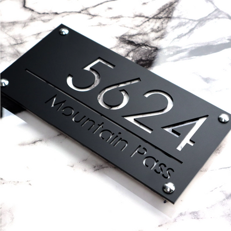 CUSTOM MODERN ACRYLIC STAINLESS STEEL SCREWS HOUSE NUMBER STREET ADDRESS SIGN