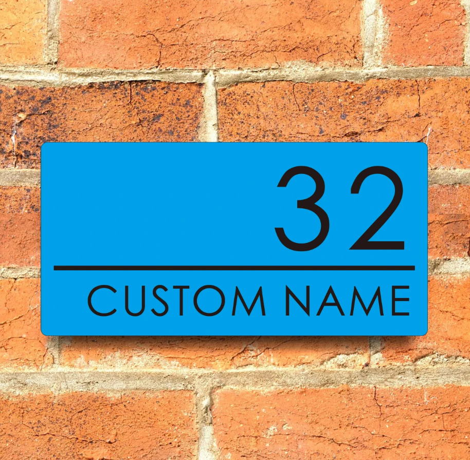 HOUSE SIGN ADDRESS SIGN NUMBER STREET ACRYLIC DOOR WALL BRIGHT BLUE PLAQUE