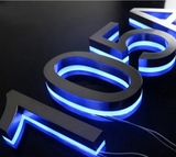 Custom LED House Number Sign | Backlit Stainless Steel Address Plaque | Gold