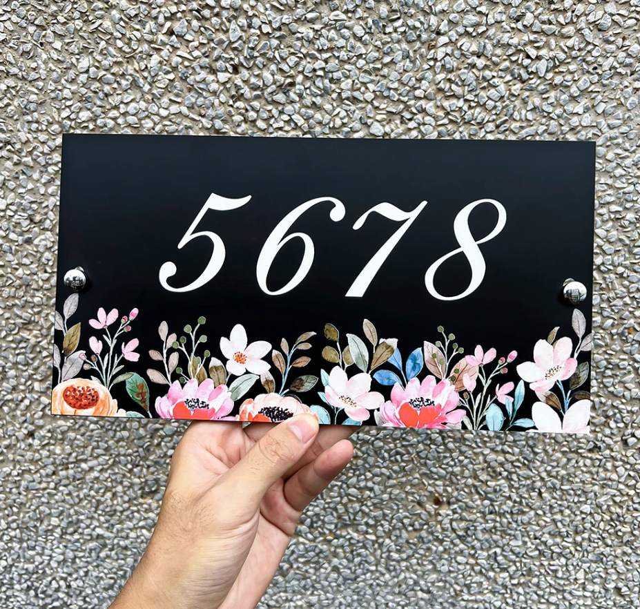 HOUSE SIGN ADDRESS SIGN FLORAL ACRYLIC FLOWER  NUMBER STREET ADDRESS PLAQUE