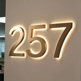 Custom LED House Number Sign | Backlit Stainless Steel Address Plaque | Gold