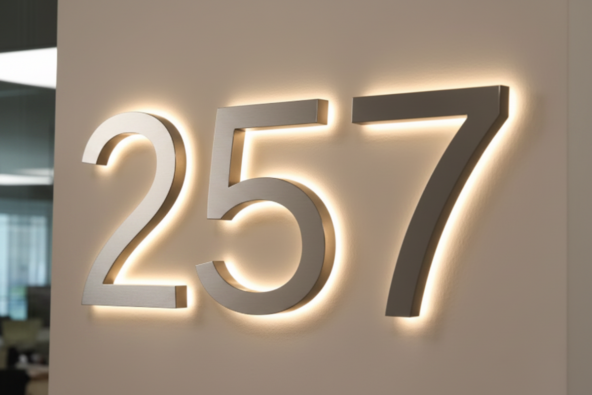 Custom LED House Number Sign | Backlit Stainless Steel Address Plaque | Silver