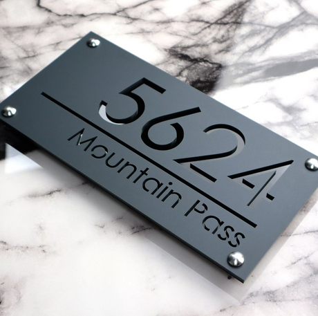 CUSTOM MODERN ACRYLIC STAINLESS STEEL SCREWS HOUSE NUMBER STREET ADDRESS SIGN