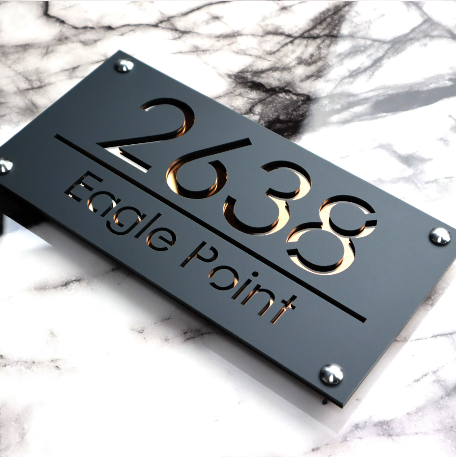 CUSTOM MODERN ACRYLIC STAINLESS STEEL SCREWS HOUSE NUMBER STREET ADDRESS SIGN
