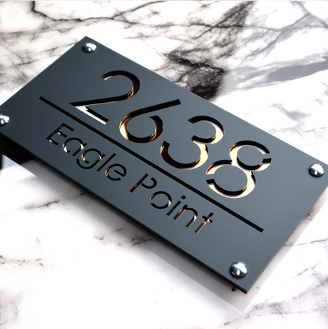 CUSTOM MODERN ACRYLIC STAINLESS STEEL SCREWS HOUSE NUMBER STREET ADDRESS SIGN