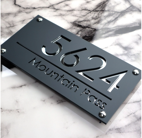 CUSTOM MODERN ACRYLIC STAINLESS STEEL SCREWS HOUSE NUMBER STREET ADDRESS SIGN